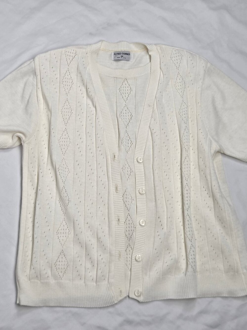 vintage ivory Alfred Dunner short-sleeve cardigan womens size M